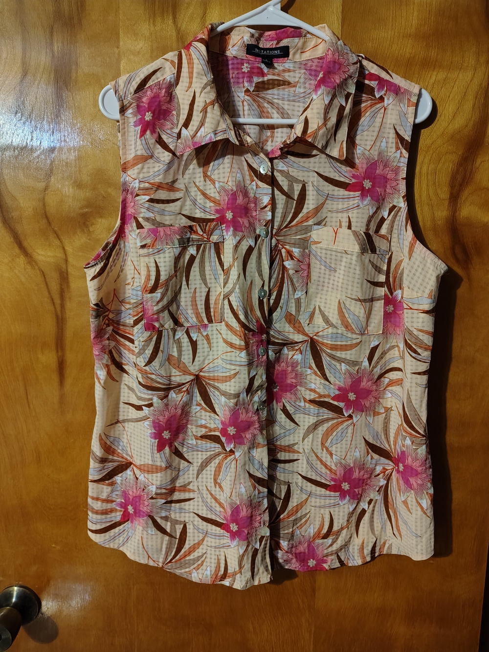 Notations Brand Sleeveless Pink Floral Button-Front Top Size L